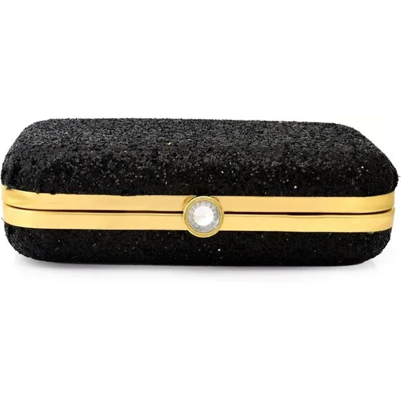 Bronze Glitter Evening Clutch Purse - Sparkly Hardcase Handbag with Chain Strap